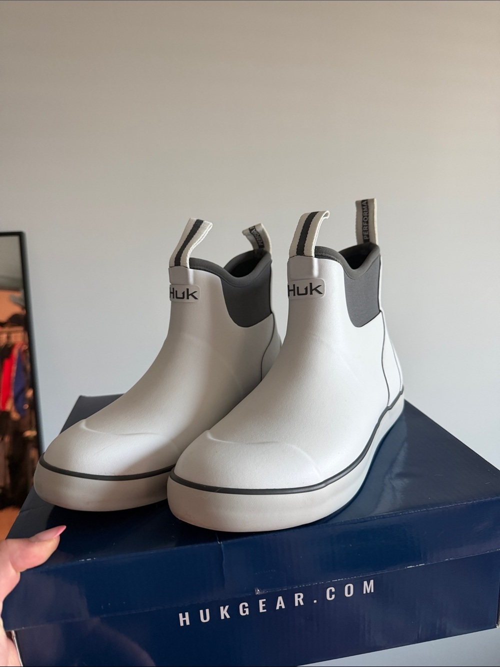 Huk White and Gray Waterproof Slip-On Chelsea Boots